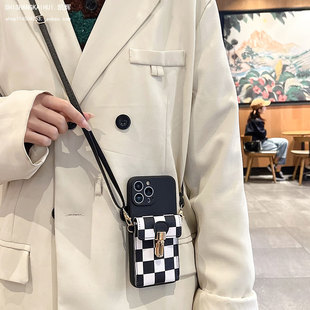 潮牌棋盘格斜挎零钱卡包适用小米13手机壳12Ultra保护套11pro红米k60/k50防摔k40s/k30i红米note12/11/10/9女
