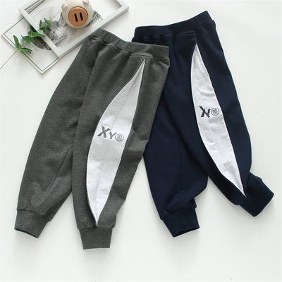 非常小鱼童装82077新款春装男童针织纯棉运动儿童休闲毛圈里长裤