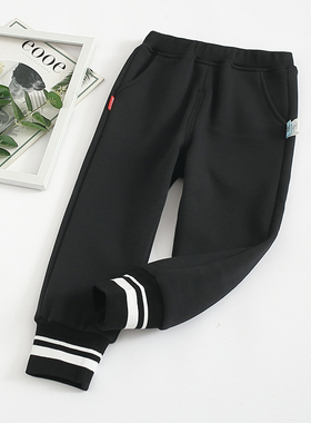 非常小鱼80935新款深秋冬柔软男女童一体绒针织休闲长裤收口长裤