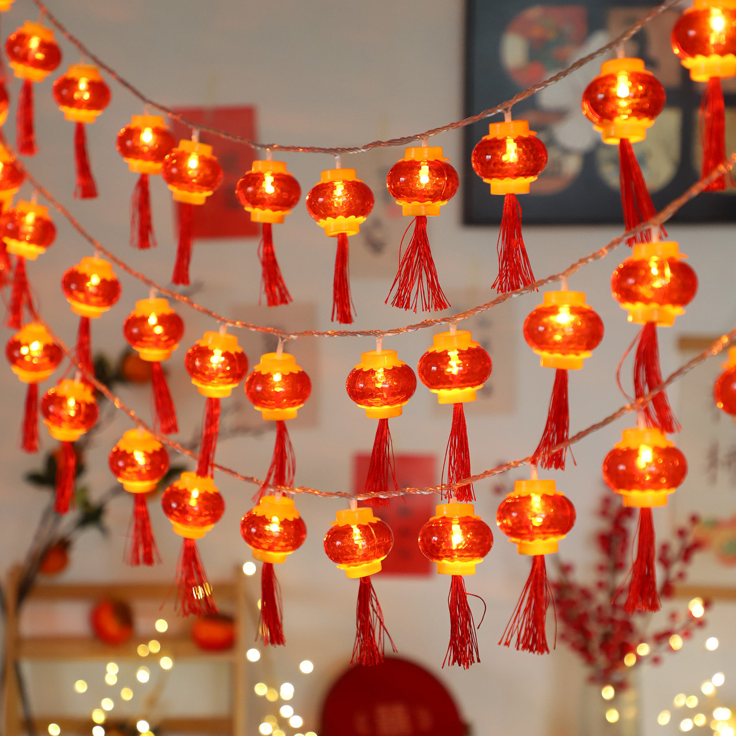 2026马年新年装饰灯带氛围布置红灯笼LED小彩灯串灯春节过年挂饰