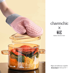 新款 加厚硅胶加棉手套斜纹隔热烘焙烧烤手套微波炉烤箱手套