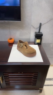 瑞迪蓝图新款翻毛女鞋厚底单鞋舒适百搭时尚休闲乐福鞋棕色博肯