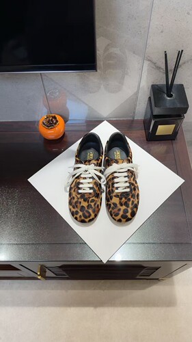 瑞迪蓝图新款豹纹马毛德训运动鞋真皮老钱复古圆头系带平底休闲软