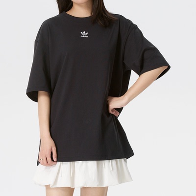 Adidas三叶草26年夏季女子经典款黑色宽松运动休闲短袖T恤 IY7321
