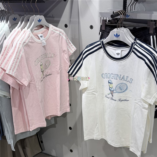 Adidas三叶草26年夏季女子网球印花运动休闲短袖T恤KX6894 KX6887