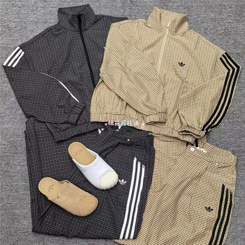 Adidas三叶草26年夏季女复古撞色格子运动休闲外套LE8307 LD5339