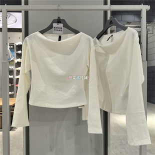 Adidas阿迪达斯26年新款女子白色船领修身运动休闲长袖T恤KX0307