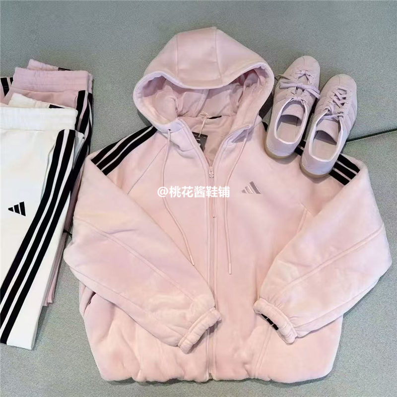 Adidas阿迪达斯25冬女加厚刺绣宽松连帽运动外套 KB7605 KB7606