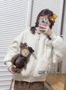 New Balance NB女子短款秋冬羊羔绒毛针织连帽外套夹克AWJ13328