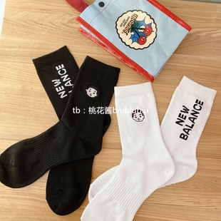 New LAS0 BalanceNB联名Noritake袜子黑白色刺绣长袜LAS1201W