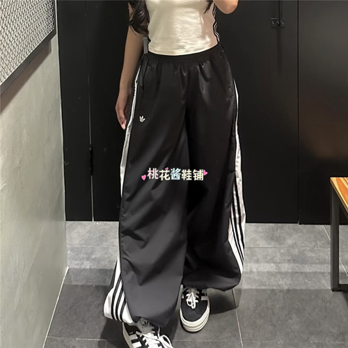 Adidas三叶草女子经典条纹宽松透气休闲裤运动长裤KY5052 KY5053