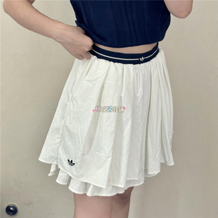 Adidas三叶草26年夏季女款学院风百褶裙白色运动休闲短裙KX6886