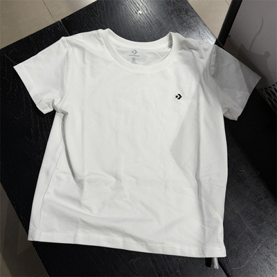Converse 纯色休闲圆领套头修身短袖 T恤 女款 白色10027252-A01