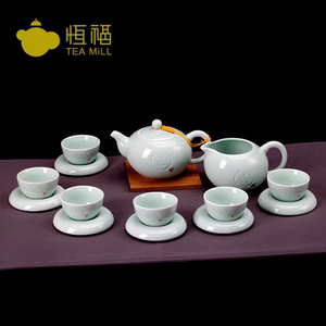 恒福正品功夫茶具家用办公礼盒包装陶瓷茶具套装哥窑古意茶组