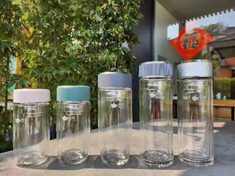 恒福新款春意双层鹅蛋杯直身玻璃杯商务水杯加厚防烫方便出门携带