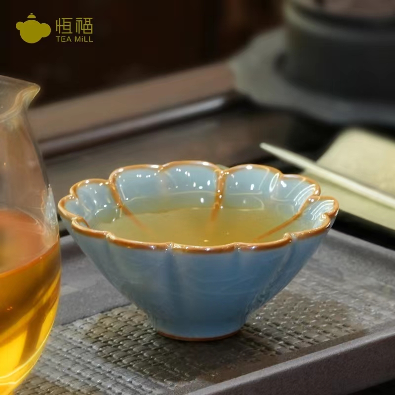 恒福哥窑陶瓷茶杯菊香杯陶瓷杯功夫茶杯主人杯茶具