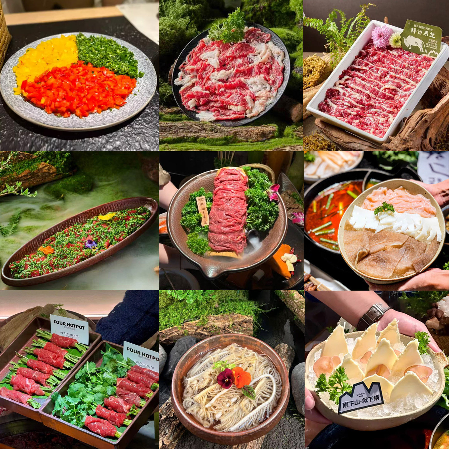 网红山野风翘脚牛肉干冰盘火锅店专用特色餐具鹅肠毛肚盘菌菇拼盘