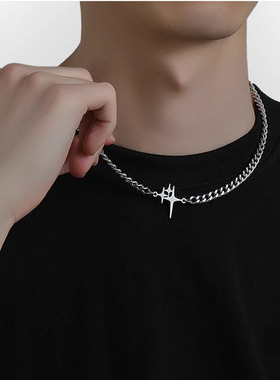 星芒钛钢项链男不掉色十字架欧美嘻哈风个性设计百搭时尚饰品批发