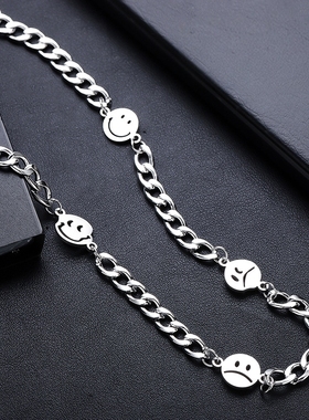 钛钢项链男笑脸拼接个性设计嘻哈高级感百搭新款配饰女潮简约饰品