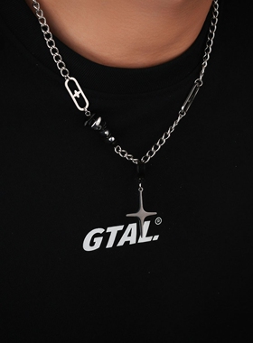 四芒星十字项链男钛钢不掉色嘻哈潮流小众设计百搭毛衣链女饰品