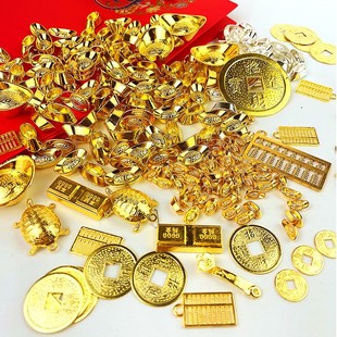 替代币摇钱发财树DIY材料包黄水晶合金币铜钱招财进宝迷你小元宝