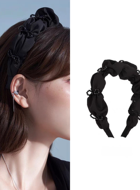 豆家黑色高级感褶皱精致蝴蝶结发箍阿JID赫本高颅顶发卡尾货2535