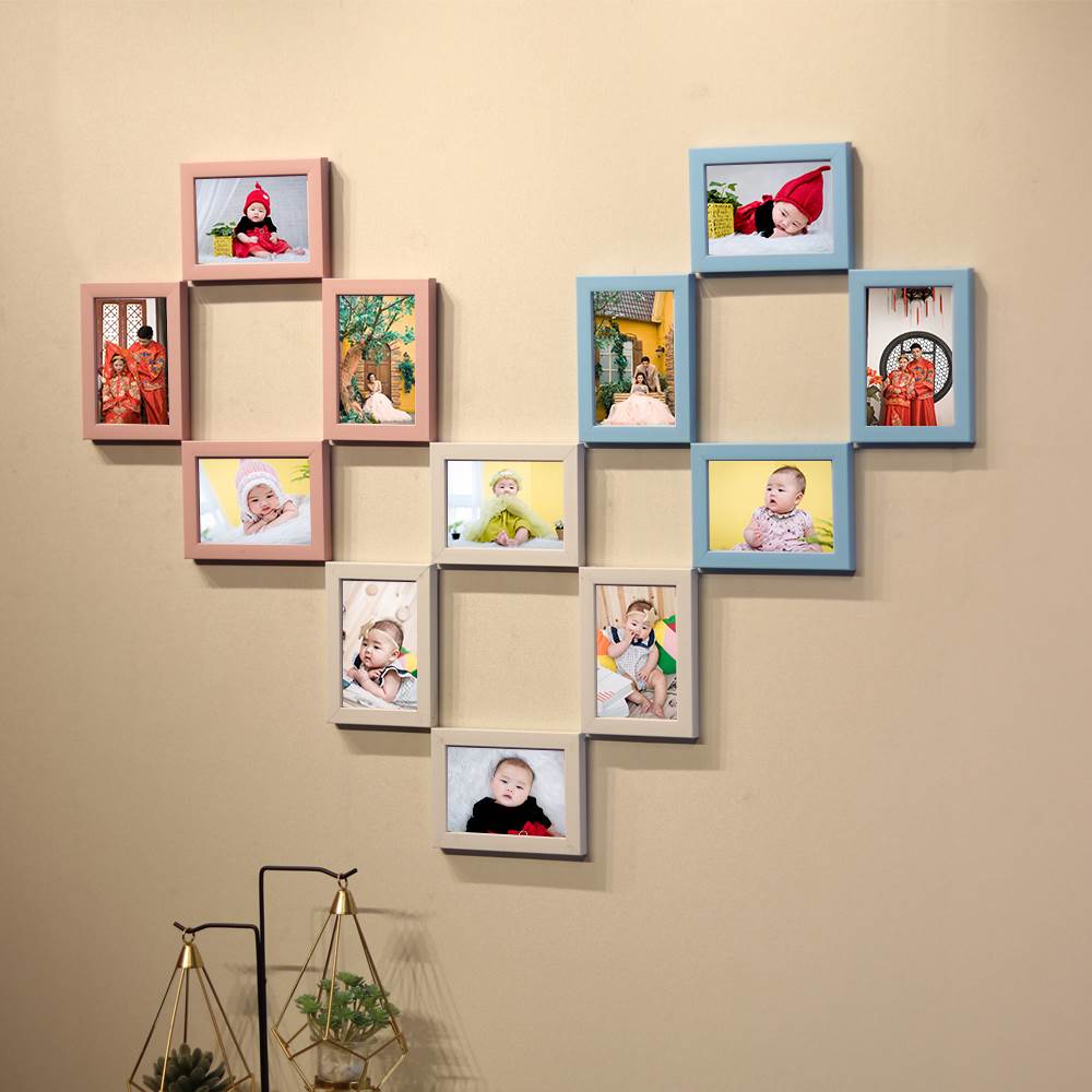 照片墙装饰相框挂墙免打孔组合轻奢心型网红相册墙心形家庭相片墙