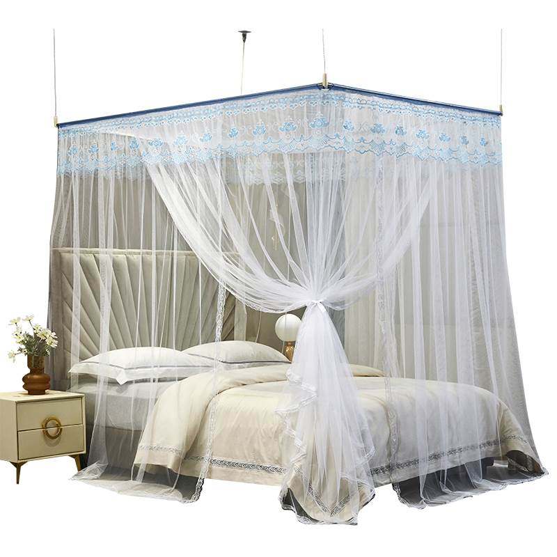 新款免安装吊顶挂绳式落地伸缩蚊帐家用卧室三开门公主风方便拆洗