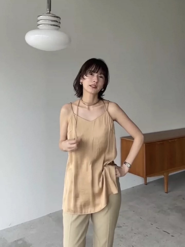 日本CLANE 25SS系带性感装饰缎面设计感绑带纯色吊带背心上衣