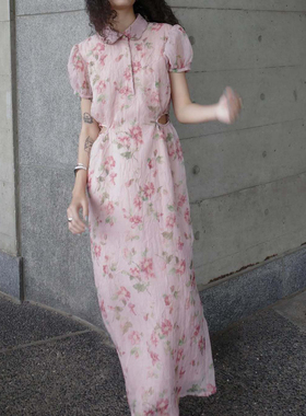 松本惠奈Clane小众设计感复古百搭休闲宽松显瘦印花连衣裙女