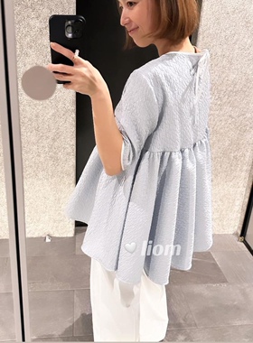 日系小众ins甜美纯色泡泡袖上衣女夏季设计感宽松百搭休闲娃娃衫