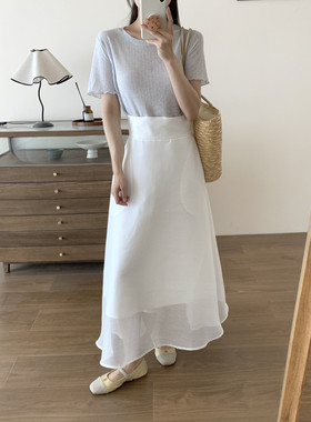2025新款日系小众设计感复古百搭休闲宽松显瘦白色半身裙女