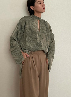 25新款松本惠奈CLANE日系线条感混色衬衫两面穿质感