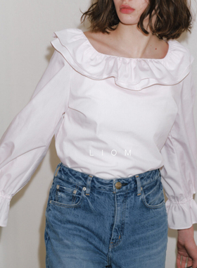 2025新款日系小众简约通勤设计感复古荷叶边领喇叭袖衬衫女上衣