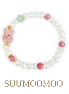 国风新中式粉黛熊珠珠手链手工串珠时尚彩色