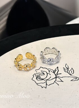 铜合金合成锆石戒指 法式轻奢时尚幸运罗盘戒指