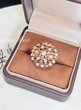 铜合金合成锆石戒指 蜂巢满天星光面带钻高级感雪花经典百搭戒指