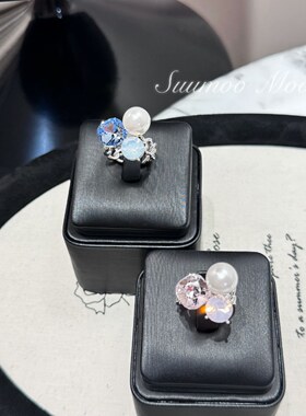 铜合金合成锆石戒指 时尚三色锆钻珠珠戒指 小众女戒指