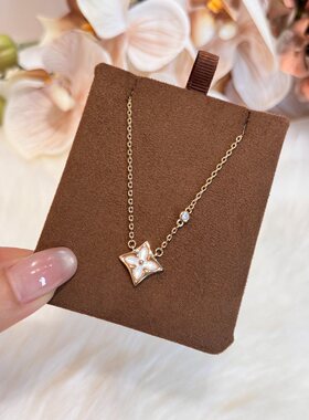 铜合金合成锆石项链 法式轻奢时尚千金风白贝花花项链锁骨链