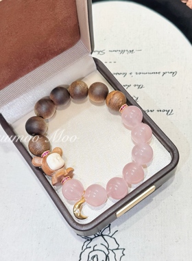 超可爱沉睡娃娃粉色珠珠手链 925银配件