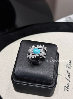 铜合金合成锆石戒指 时尚超闪雪花蓝色蛋面戒指