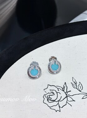 铜合金合成锆石耳饰 时尚蓝色双T圆形耳环