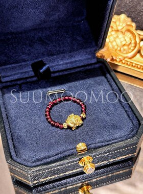 铜合金合成锆石戒指 母亲节礼物 红珠貔貅戒指戒圈