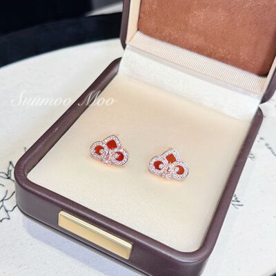 铜合金合成锆石耳饰 女气质经典时尚气质红色鸢尾花耳钉精致饰品