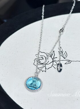 铜合金合成锆石项链 法式时尚粉色土星项链