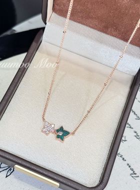 轻奢时尚双色枫叶项链 精致彩色简约小众