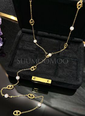 铜合金合成锆石项链 双11新品 法式金色猪鼻子长项链毛衣链 Y字链