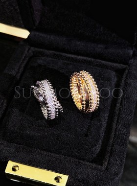 铜合金合成锆石戒指 法式时尚圆珠满钻交叉戒指