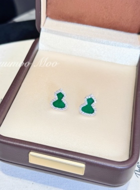 铜合金合成锆石耳饰 时尚经典绿色小葫芦耳环