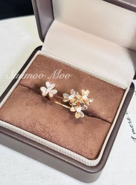 铜合金合成锆石戒指 法式轻奢时尚三花戒指 多花戒指